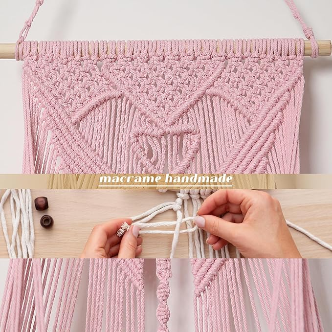 Stuffed Animal Net or Hammock Corner or Wall Hanging Net for Plush Toy Storage Boho Macrame Toy Display Nursery Bedroom Decor Stuffy Animal Toy Organizer (Pink)