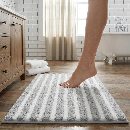 GRANNY SAYS Striped Bathroom Rugs Non Slip, 24" x 36", Bath Rugs for Bathroom Washable, Bath Mats for Floor, Microfiber Bath Mat for Tub, Absorbent Bath Rugs for Shower Room, Grey