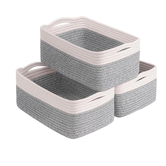 Goodpick Baskets for Shelves, Storage Basket for Organizing, Storage Bins, Toy Box, Wicker Basket for Organization 3 Pack, White & Light Gray, 13 x 8 x5 in