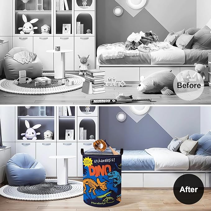 Clastyle Large Boho Dinosaur Pterosaur Boy Book Toy Storage Basket Dino Palm Tree Clothes Laundry Hamper for Kid Room Nursery,Skeleton 45L