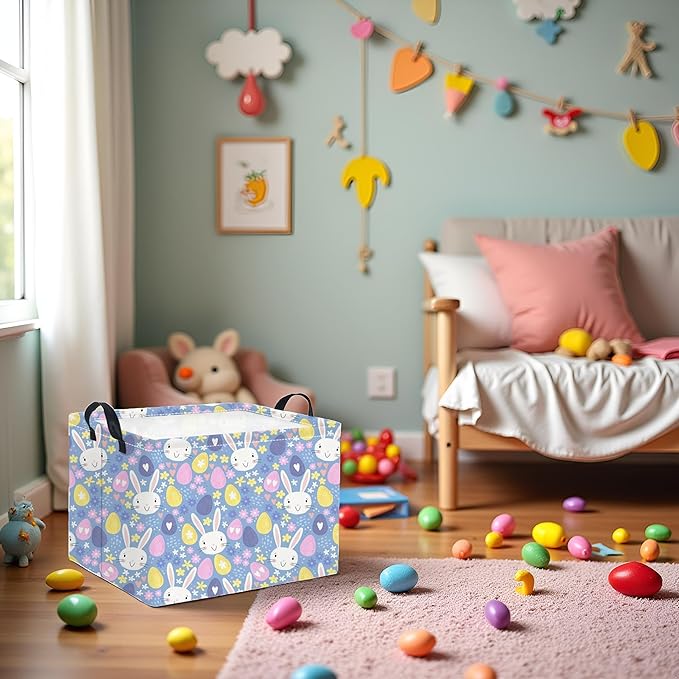Rectangular Storage Basket for Kids & Baby - Cute & Functional Toy Storage Bin, Organizer, Shelf or Book Basket - Easter Room Decor with Flower & Easter Egg Design