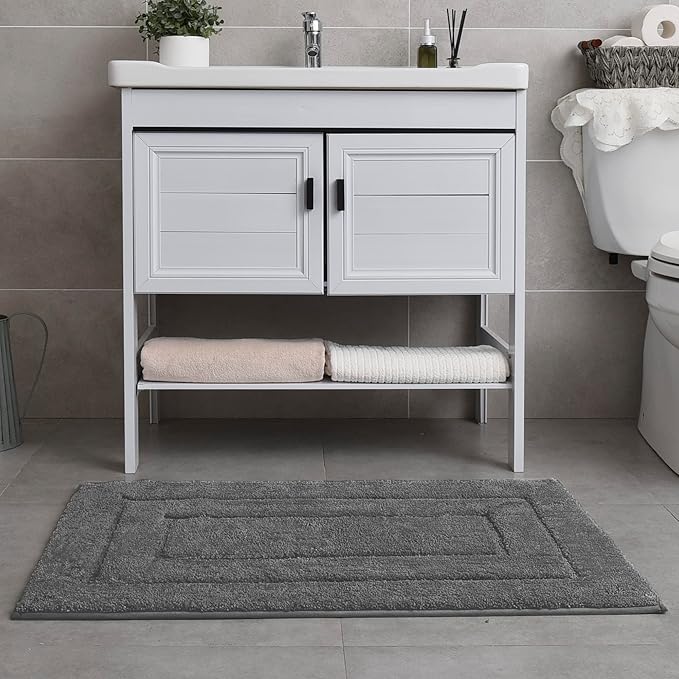 GRANNY SAYS Gray Bathroom Rugs Non Slip, Large Bath Mats for Bathroom, Super Soft and Water Absorbent, Microfiber Washable Bath Rugs for Bath Floor, Tub and Shower, 36" x 24", Dark Gray