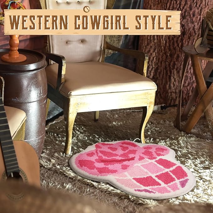 23.6 Inch Western Cowgirl Bathroom Rug Pink Let's Go Girls Disco Cowgirl Bath Mat Shower Mat Bathroom Decoration Non Slip Washable Bath Rug for Show