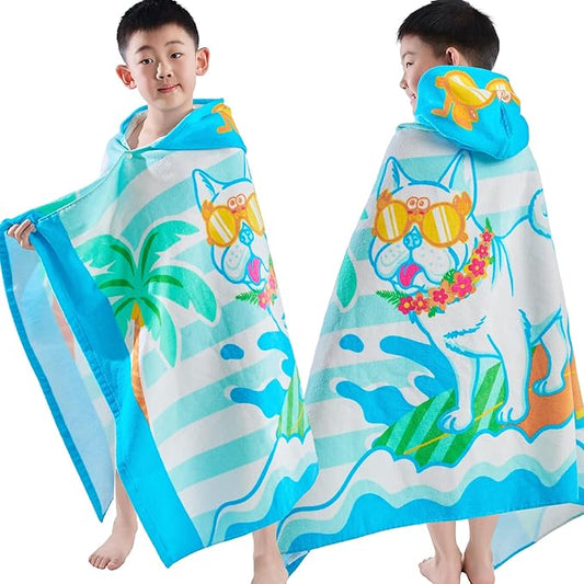 VOOVA & MOVAS Toddler Towels for Kids 3-8Years, 30''X50, Soft | Thick | 100% Cotton | Absorbent Towel Wrap, Perfect for Kids Beach, Pool, Bath, Swimming, Stripe Dog