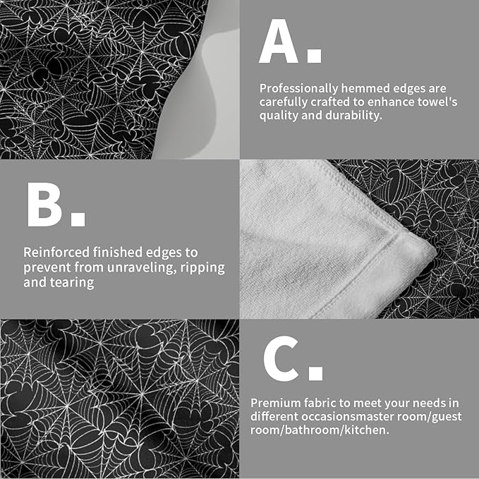 Halloween Hand Bath Towel Black White Spiderwebs Hand Towel Set of 2 Spiders Webs Fingertip Towel for Bathroom Halloween Bath Hand Towel Highly Absorbent Kitchen Towel for House Gym Hotel Yoga 14"X28"