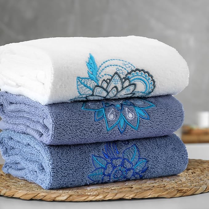 3 Pcs Mandala Hand Towels Mandala Flower Boho Bathroom Decor 14x29 Inch Embroidered Modern 100% Cotton Absorbent Hand Towels for Bathroom Kitchen
