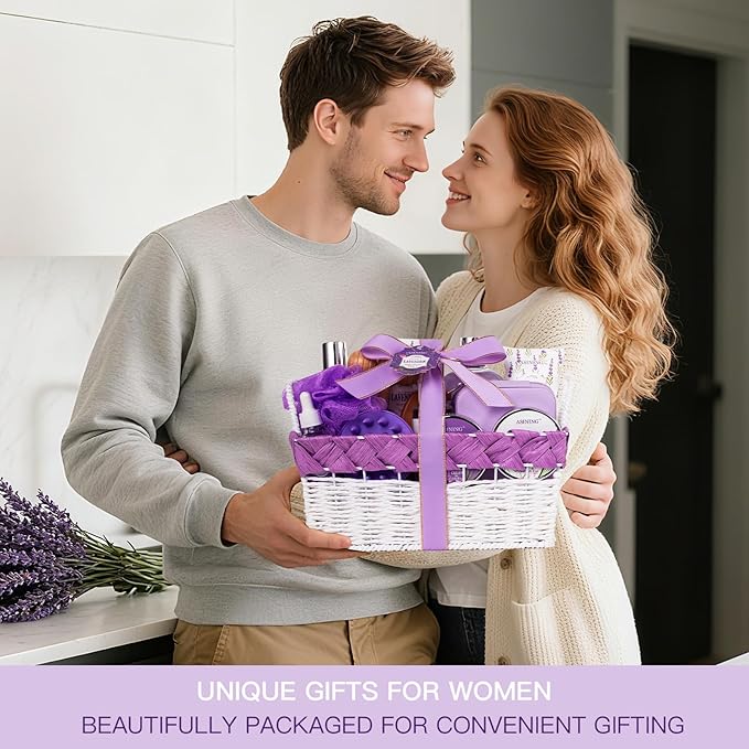 Bath Gift Set for Women, 19 Pcs Skin Care Set Lavender & Jasmine Scent XL Spa Gift Basket for Birthday, Mother's Day, Valentine's Day, Christmas, Home Spa Kit, Birthday Gift Basket Bath & Body Care