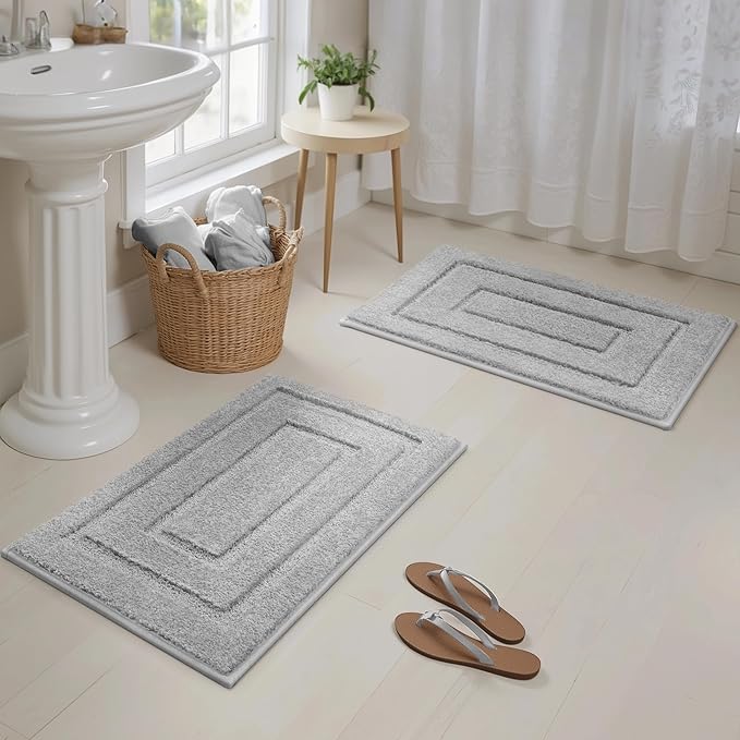 GRANNY SAYS Bathroom Rugs Sets 2 Piece,Soft Bath Mats for Bathroom, Bath Rugs Non Slip Washable, Absorbent Bath Rug for Tub, Shower and Toilet (Gray, 20" x 32" + 16" x 24")