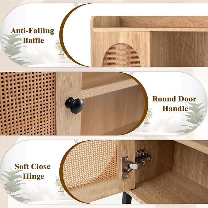 Giantex Over The Toilet Storage Cabinet with Rattan Door, Freestanding Space Saver Rack Above Toilet with Metal Stand, Adjustable Shelf, Over Toilet Bathroom Organizer for Restroom, Laundry