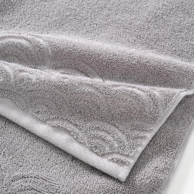 Grey Hand Towels Highly Absorbent 100% Cotton Ultra Soft Rippled Textured Edge Terry Decorative Hand Towel for Bathroom 13 X 29 inch, 2 Piece