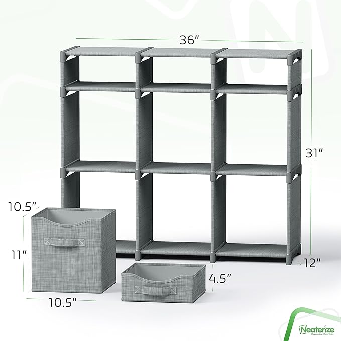 9 Cube Storage Organizer With Bins Included - Closet Storage With 9 Storage Bins - Easy To Assemble Storage Unit With Drawers - Closet Organization For Clothes, Bedroom, Nursery, & Toys (Light Grey)
