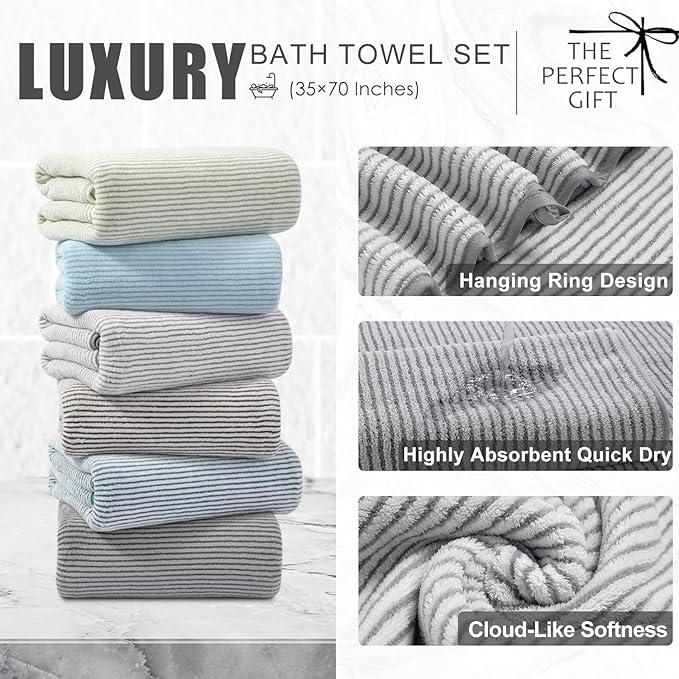 8-Piece Premium Towel Set for Bathroom|2 Oversized Large Bath Sheet,2 Hand Towels,4 Washcloths|Soft Cozy Highly Absorbent Fast Dry Microfiber Shower Towel Set for Hotel Bathroom Essentials,Grey