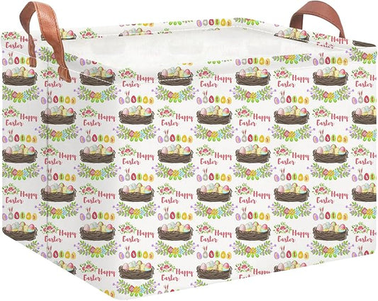 Rectangular Easter Eggs Basket Empty,Toys Storage Bin with Handles,Room Decor,Gift Basket(Garland Easter Egg)