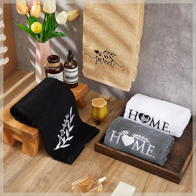 4 PCS Farmhouse Hand Towels Set 29" x 13" for Bathroom and Kitchen Rustic Embroidered Hand Towels Decorative Soft Absorbent Facecloth Set for Hostess Housewarming Gift