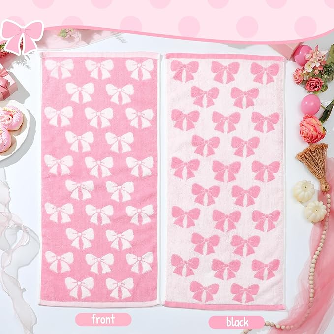 4 Pcs Pink Bow Hand Towels for Bathroom 13 x 29'' Soft 100% Cotton Coquette Face Towel Valentine's Day Kitchen Decor Absorbent Preppy Bathroom Decor Bridal Shower Wedding Gift