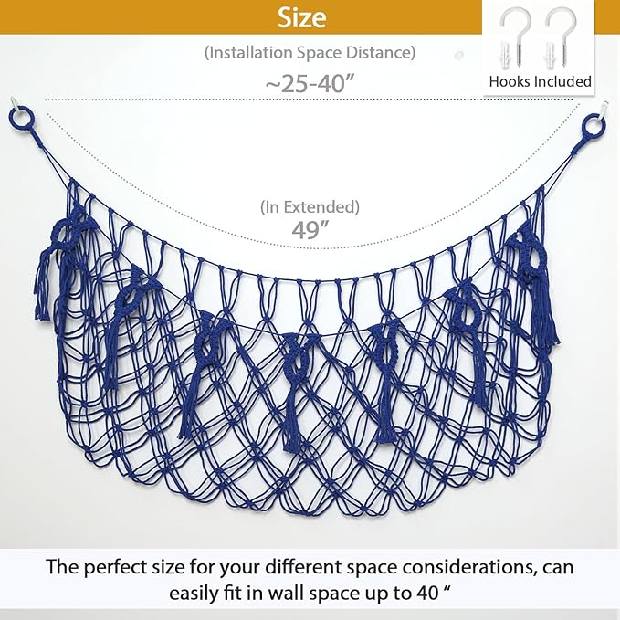 Stuffed Animal Net or Hammock Wall Macrame Toy Display Plush Toy Holder Ceiling Hanging Net for Stuffed Animal Storage (Blue, 49" W)