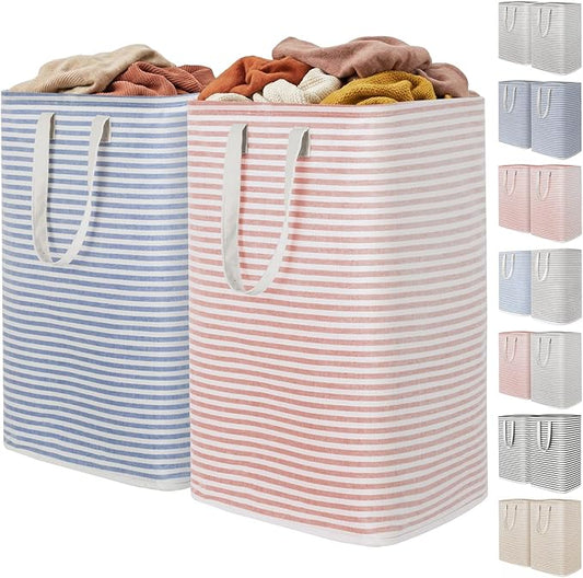 Lifewit 2 Pack Laundry Hamper Large Collapsible Laundry Baskets, Freestanding Waterproof Clothes Hamper with Easy Carry Handles in Laundry Room Bedroom Bathroom College Dorm, Pink&Blue, 2 x 80L