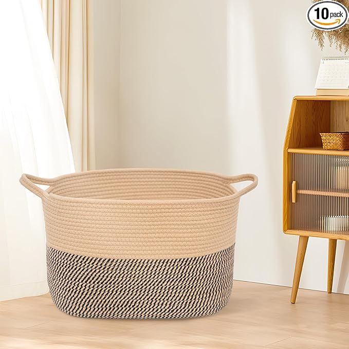 Laundry Baskets Woven Cotton Rope Laundry Hamper with Handles for Decor Storage of Dirty Clothes,Toys and Blankets in Bathroom,Baby Room and Living Room