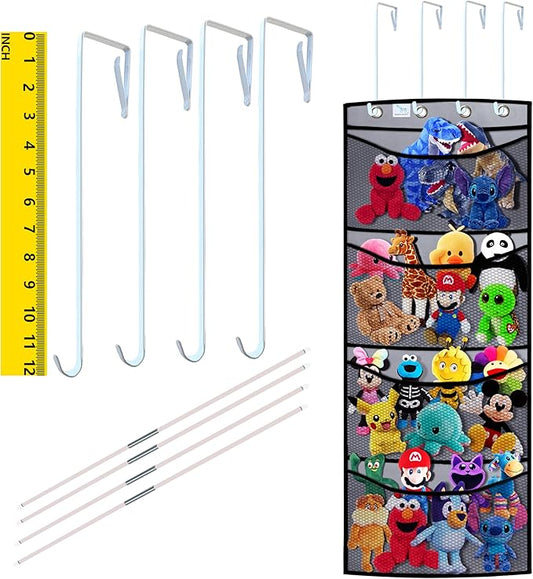 stuffed animal storage,The solution you have been looking for,stuff animal organizer,Holds a lot,toy storage,Way better than the ceiling hammocks,over the door,stuffy storage,Grey+Black