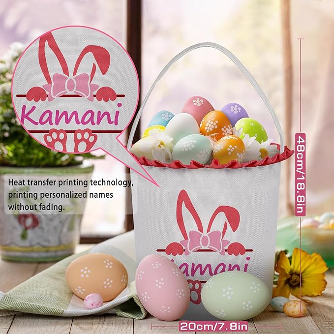 Easter Baskets for Girls Boys, Personalized Easter Basket with Name - Red Bow Bunny