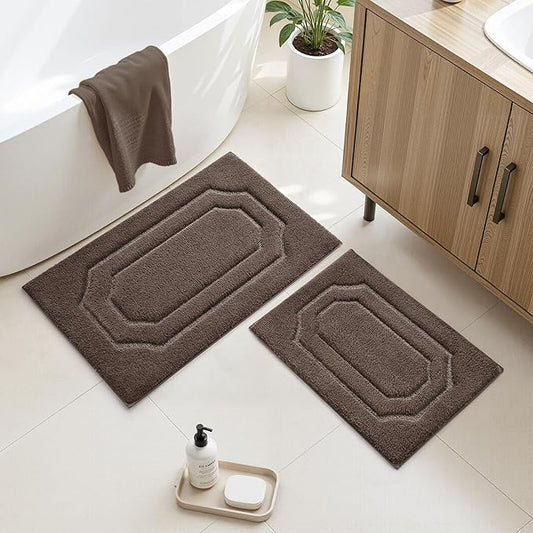 HOMEIDEAS Bathroom Rugs Sets 2 Piece, Extra Soft and Absorbent Microfiber Plush Bath Mat with Non Slip Backing(Brown)