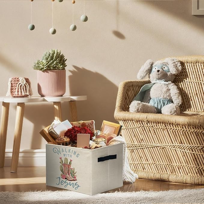 Christian Western Cowgirl Boots Nursery Storage Bins,Western Gifts for Girls,Religious Bible Verse Collapsible Storage Baskets Organizer Decor for Bedroom Bathroom Kids Room Dorm Clothes Books