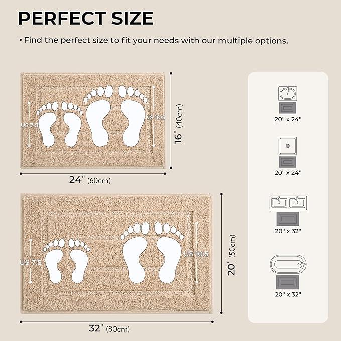 GRANNY SAYS Bathroom Rugs Sets 2 Piece,Soft Bath Mats for Bathroom, Bath Rugs Non Slip Washable, Absorbent Bath Rug for Tub,Shower and Toilet, Bathroom Mat Set (Beige, 20" x 32" + 16" x 24")