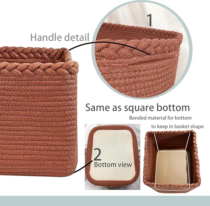 COMFY-HOMI Square Woven Cotton Rope Basket for Organizing, Gift Baskets for Handles, Empty Gift Baskets, Toy Basket for bins|13.5" x 11" x 9.5" home decor for Living Room, Bathroom