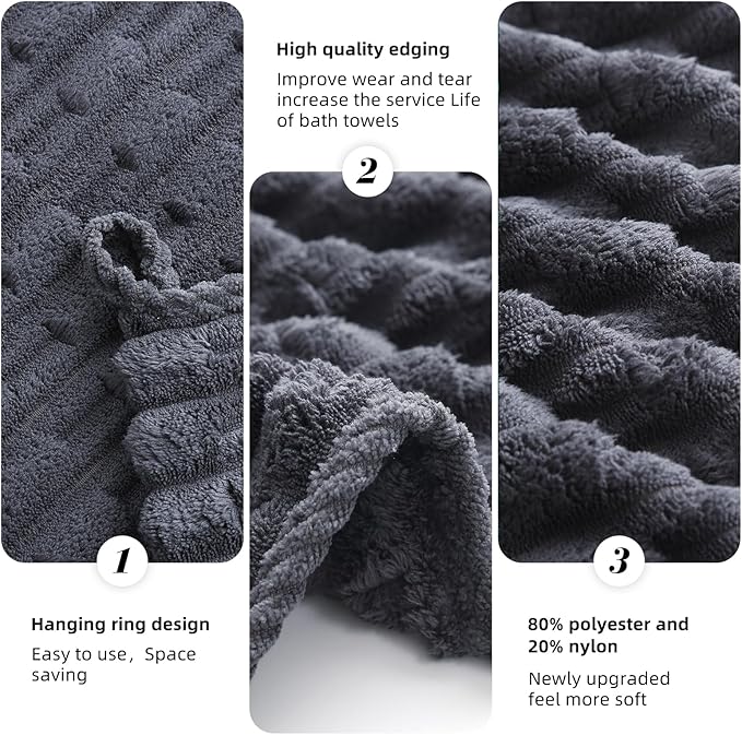 30X60 Inches Regular Bath Towels Sets of 6 for Bathroom Super Soft Quick Dry 2 Bath Towels 2 Hand Towels 2 Washcloth Towels Microfiber Shower (Charcoal Grey, 6 Piece)