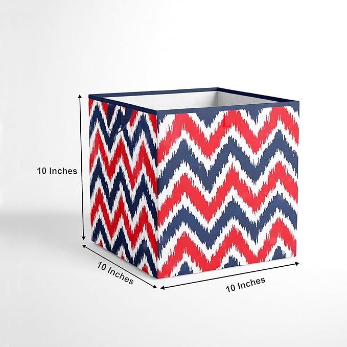 Bacati - Small Storage Tote Mix N Match Ikat Chevron/Dots Navy/Red 10 x 10 x 10 inches