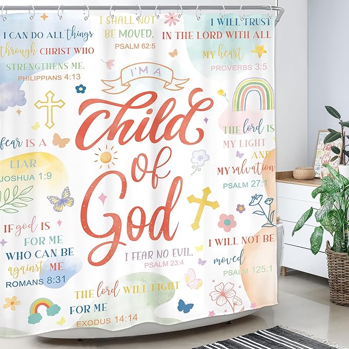 Homewelle Bible Verse Christian Shower Curtain Boho Mid Century Abstract Rainbow Scripture Inspirational Quotes Minimalist 72Wx72H Inch Geometric Simple Waterproof Polyester Fabric Bathroom Bathtub