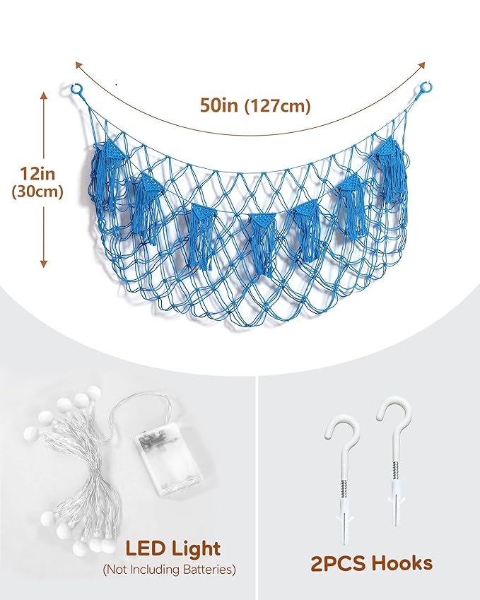 Stuffed Animal Storage Hammock Net with Lights - Small Toy Hammock Net for Stuffed Animals Room Decor,Cute Stuff Animal Organizer Holder for Teddy Bear,Nursery Kids Baby Wall Hanging Bedroom Playroom