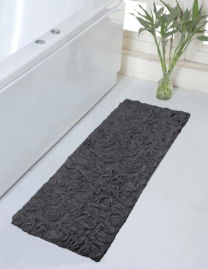Home Weavers Bell Flower Collection 100% Cotton Tufted Bath Rugs, Extra Soft and Absorbent Bath Rugs, Non-Slip Bath Mats, Machine Washable, Bath Mats for Bathroom Floor and Tub, 21"x54" Runner, Gray