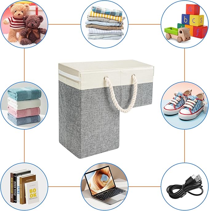 2 PACK | Stair Basket Organizer with Top Lid for Carpeted Stairs & Wooden Staircases. Versatile Sturdy Linen Storage Bag for Climbing, Laundry & Shoe