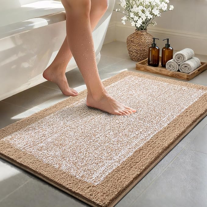 48x24 Long Bathroom Rugs Washable Non Slip, Beige Bath Mat for Bathroom Floor Tub, Soft Absorbent Quick Dry Mats for Shower,Bathtub,Home Decor
