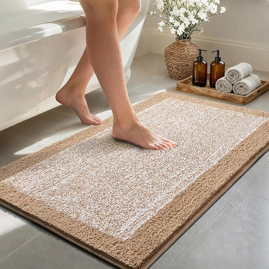 48x24 Long Bathroom Rugs Washable Non Slip, Beige Bath Mat for Bathroom Floor Tub, Soft Absorbent Quick Dry Mats for Shower,Bathtub,Home Decor