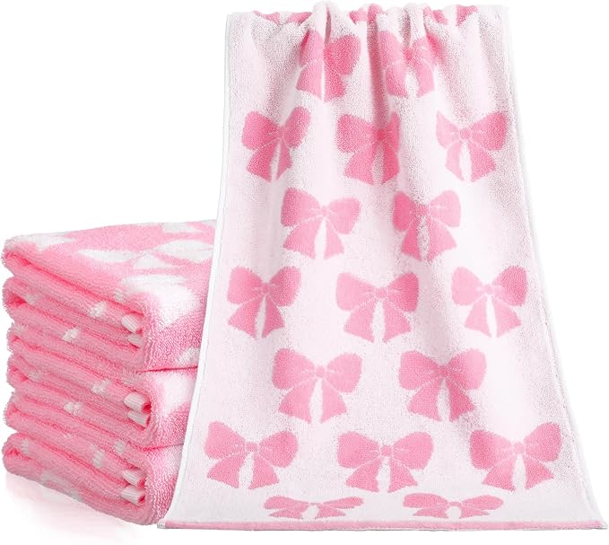 4 Pcs Pink Bow Hand Towels for Bathroom 13 x 29'' Soft 100% Cotton Coquette Face Towel Valentine's Day Kitchen Decor Absorbent Preppy Bathroom Decor Bridal Shower Wedding Gift