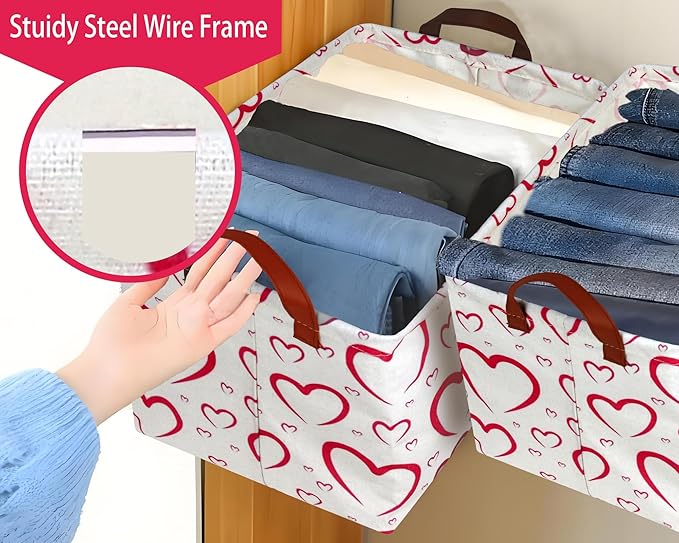 Large Valentine's Day Basket Heart Shaped Storage Bin for Gifts Collapsible Organizer Room Decor (Open Mouth Love)
