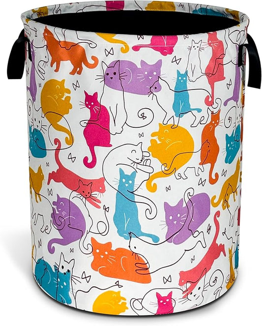 Cute Cat Laundry Basket Foldable Oxford Cloth Funny Tote Bag Laundry Hamper Clothes Storage Bucket Organizer For Bathroom/Laundry Storage/Bedroom Storage Basket 17.7x13.7 Inch