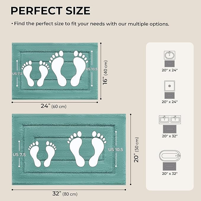GRANNY SAYS Bathroom Rugs Sets 2 Piece, Soft Absorbent Microfiber Bath Mats for Bathroom Non Slip Washable, U-Shaped Toilet Bath Rugs for Tub Shower (Teal, 16" x 24" + 20" x 32")