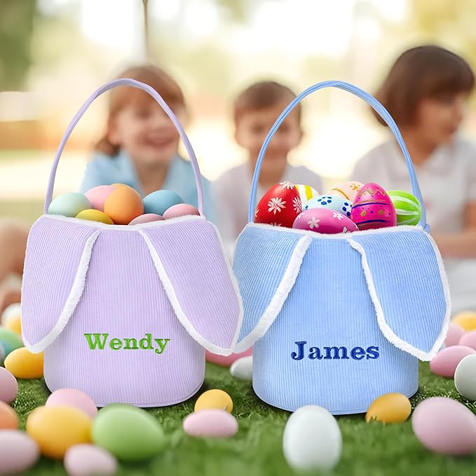 Easter Basket, Touber Easter Bunny Basket, Personalized Easter Baskets for Kids, Easter Gifts Basket for Girls Baby Children - Bunny Ear Purple