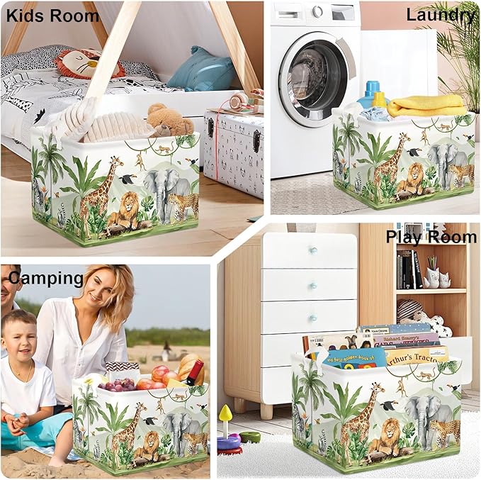 Safari Animals Baby Laundry Hamper Collapsible Clothes Kids Storage Basket Giraffe Lion Large Boys Girls Gift Toy Box Bin for Nursery, Monkey, 36L