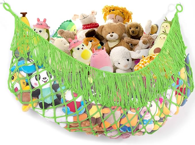 Stuffed Animal Hammock - Extra Large 56'' Long, Stuffed Animal Storage, stuffed animal Holder net, Hammock Large, Storage Hanging Organizer - Apple green