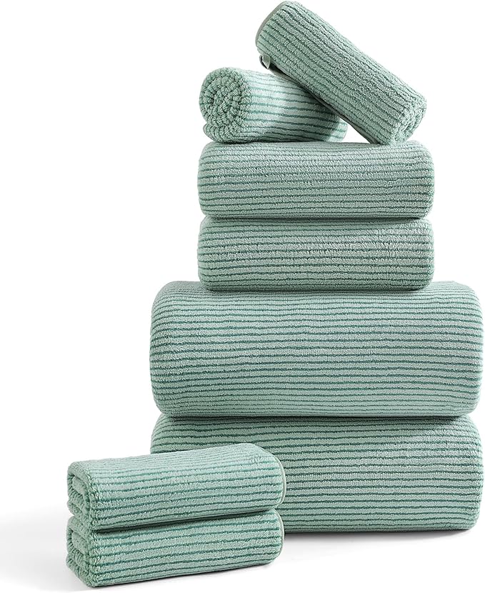 8-Piece Premium Towel Set for Bathroom|2 Oversized Large Bath Sheet,2 Hand Towels,4 Washcloths|Soft Cozy Highly Absorbent Fast Dry Microfiber Shower Towel Set for Hotel Bathroom Essentials,Green