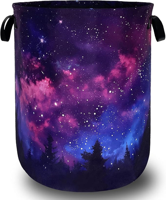 Personalize Galaxy Laundry Basket Oxford Cloth Foldable Forest Starry Sky Laundry Hamper With Handle Clothes Storage Organizer Basket 18.9x16.5 Inch Laundry Bag For Laundry Room/Bedroom/Bathroom