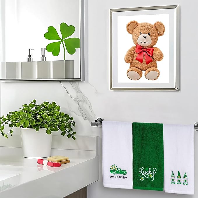 3 Pcs St. Patrick's Day Hand Towels Embroidered Decorative Lucky Shamrock 100% Cotton Bath Towel for Bathroom Home Kitchen Decor Housewarming Gifts 13.4" x 29.5"