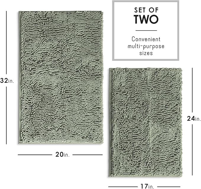 Hearth & Harbor Bathroom Rugs, Chenille Bath Mat - Machine Washable Bath Mats for Bathroom Non-Slip Backing Rubber, Quick Dry Bathroom Mat