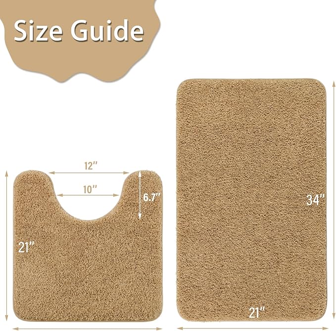 HOMORE Bathroom Rug Sets 2 Piece,Soft Absorbent Bath Mat Sets,Contour Toilet Mat U Shape 21x21 and 21x34 Bath Rugs, Plush Washable Non Slip Rug for Bathroom, Beige
