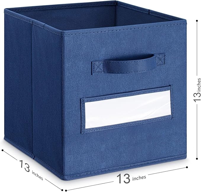 artsdi 13x13x13 storage cube bins(Set of 8) Fabric storage cubes with 8 Labels Window Cards & a Pen, storage cubes 13x13, Collapsible 13 inch cube storage bins, Cubby Boxes, Navy Blue