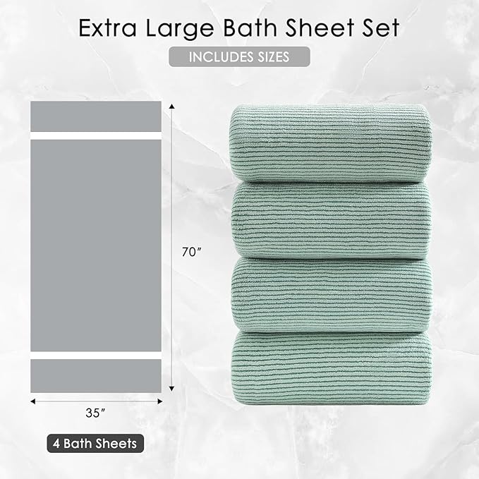 4 Piece Bath Towel Set 35"x70"Oversized Bath Towel for Bathroom Ultra Soft Fluffy Extra Large Bath Sheet Luxury Premium Bathroom Towel Highly Absorbent Quick Dry Shower Towel for Hotel Spa,Green